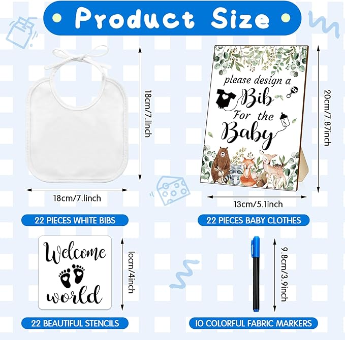 Newwiee 55 Pcs White Bibs for Baby Decorating Design a Bib Decorate Plain newborns Bibs Wooden Sign for Baby Shower Games Kit