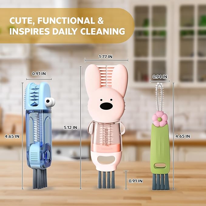 Cup Lid Cleaning Brush, 3 in 1 Cup Cleaner Brush New Multifunctional Lid Cleaner Lid Brush Cleaning Tool Multipurpose Bottle Gap Cleaner Brush Green