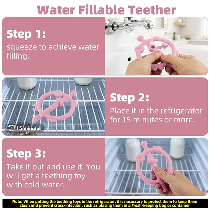 Chuya Baby Teething Toys with Easy-Hold Ring Sticks Baby Teether Toy for 3-6-12-24 Months Babies Infant Cooling Sore Gums Teething Relief, Silicone Sensory Toys BPA Free