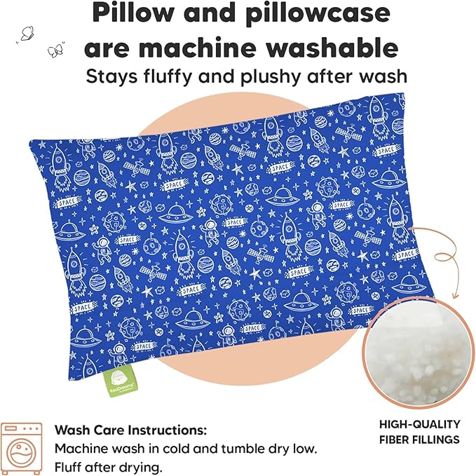 Toddler Pillow with Pillowcase - 13x18 My Little Dreamy Kids Travel Bed Pillows for Sleeping, Organic Cotton Small Pillowcase, Soft & Breathable, Machine Washable,Toddlers 2-5 Years Old(Off to Space)