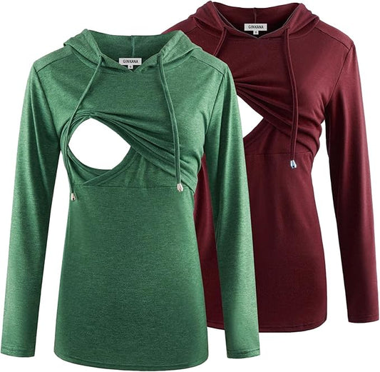 GINKANA Women's Nursing Hoodie Sweatshirt Long Sleeves Breastfeeding Maternity Tops Casual Clothes