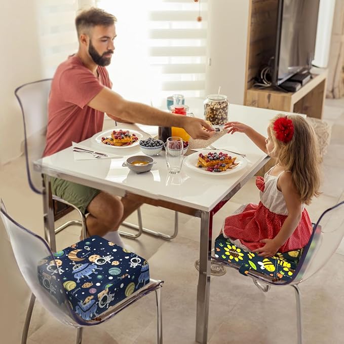 Toddler Booster Seat for Dining Table, Portable Booster Seat for Kitchen Chair, 4 Inch High-Density Foam Cushion with Adjustable Safety Straps and Non-Slip Bottom, Perfect for Kids Travel and Daily