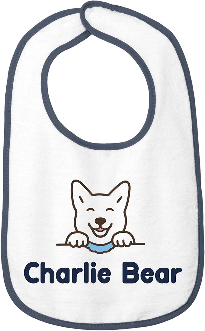 Personalized Baby Bib – Soft Cotton Terry, Cute Jindo Dog Design with Custom Text (1-2 Lines) – Newborns & Toddlers