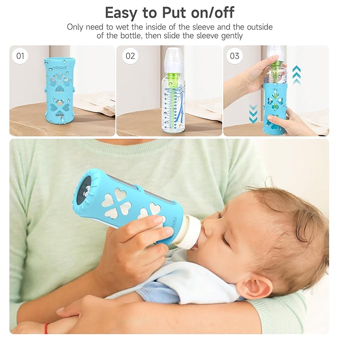 MORLIKE 4 Pack Silicone Sleeves Fit for 8 oz/250 mL Dr. Brown's Natural Narrow Glass Baby Bottle, 100% Silicone Covers Protect Glass Bottle, Easy to Grip Baby Bottle Holders for SB81003-P4, SB82023-P2