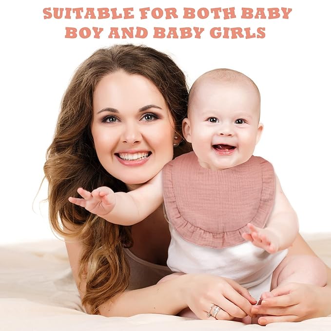 Seematn 10 Pcs Baby Muslin Bibs Drool Bibs Bandana Ruffle Soft Cotton for Newborn Baby Infants Girl Teething Toddlers Boy(Classic Colors)