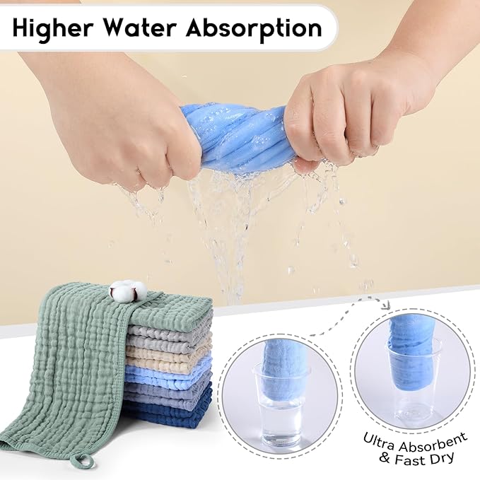 Muslin Burp Cloths for Baby 100% Cotton Burping Cloths for Boys Girls Large 20''X10'' Extra Soft and Absorbent 12 Pack - Multicolor