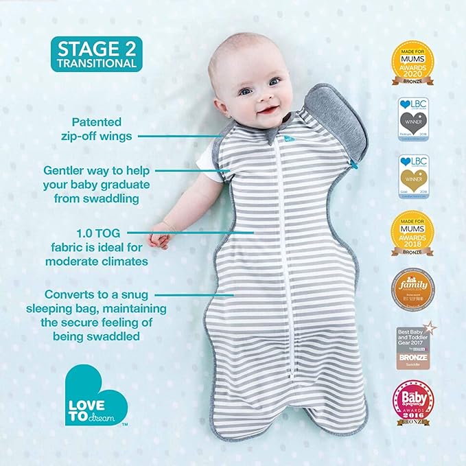 Love to Dream Swaddle UP Transition Bag, Luxuriously Silky Soft Viscose from Bamboo, Baby Sleep Sack, Patented Zip-Off Wings, Snug Fit Helps Calm Startle Reflex, 1.0TOG, 13-19 lbs, Blue