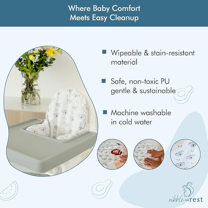 Nibble and Rest Highchair Cushion Cover for Inflatable Cushion, Compatible for IKEA Antilop Highchair, Accessories Stain-Proof and Wipeable Cover (Cushion NOT Included)(Little Koala)