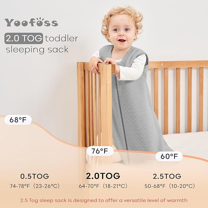 Yoofoss Baby Sleep Sack 0-6 Months, 2.0 TOG Baby Wearable Blanket with 2-Way Zipper, 100% Cotton Fabric Winter Newborn Sleeping sack, Warm Soft Comfy Grey(Small)
