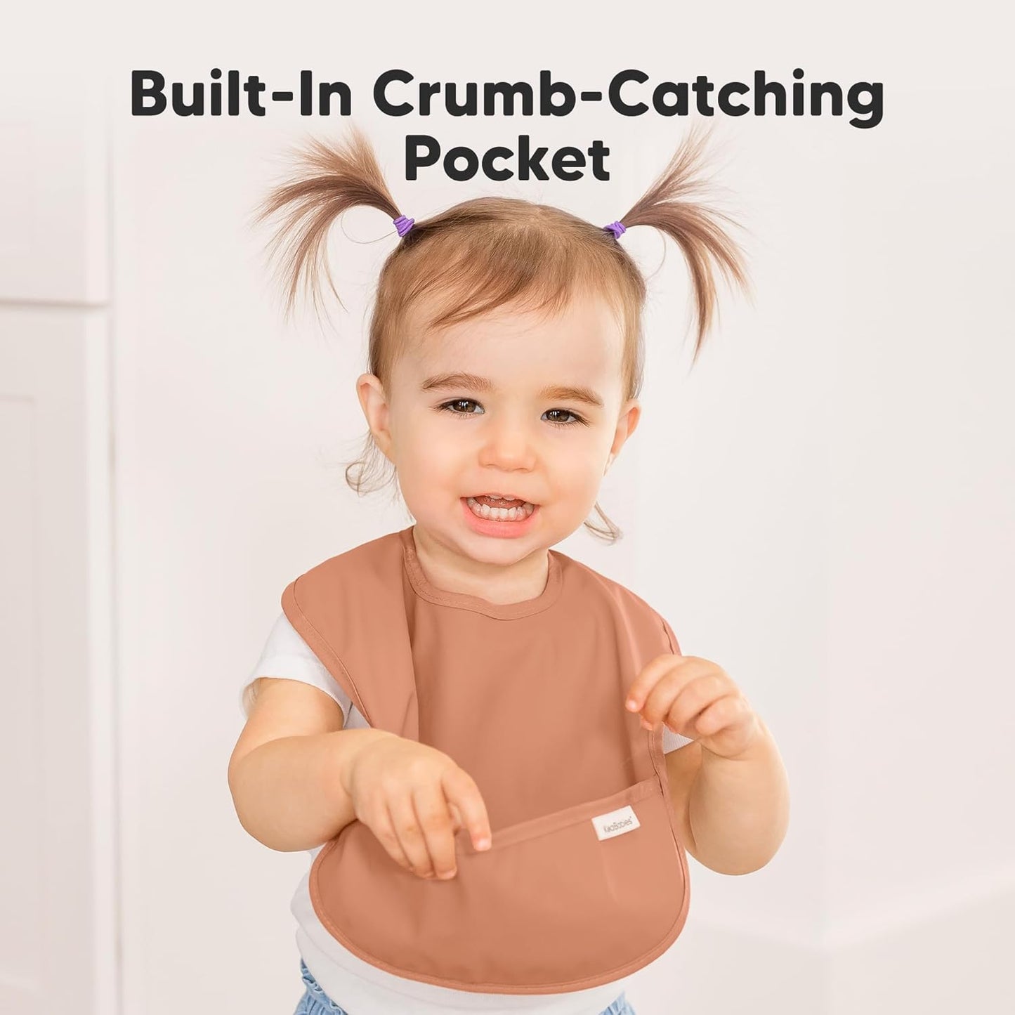 3-Pack Waterproof Baby Bibs for Eating - Lightweight Toddler Feeding Bibs with Large Food Catcher, Mess Proof, Food-Grade Baby Eating Essentials, Easy to Put On & Clean (Fawn)