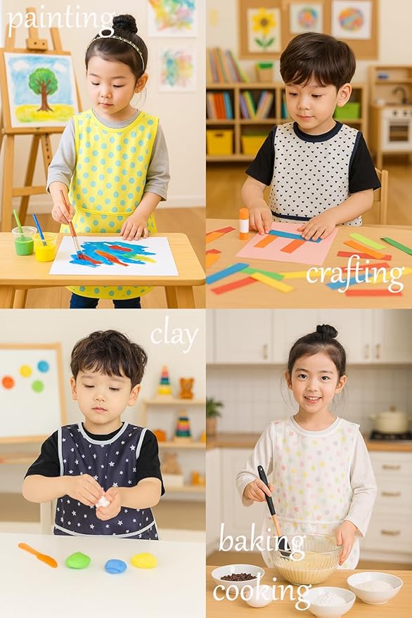 Kids Painting Apron – Waterproof Art Smock for Toddlers & Preschoolers, Messy Play, Baking, Crafts, Cooking, Mealtime