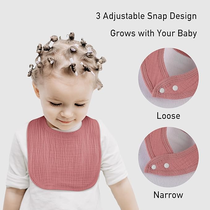 Muslin Baby Drool Bibs for Unisex Boys Girls, 6 Pack Soft Cotton Baby Bib for Teething Drooling, Essentials Shower Gift (6, Pink)