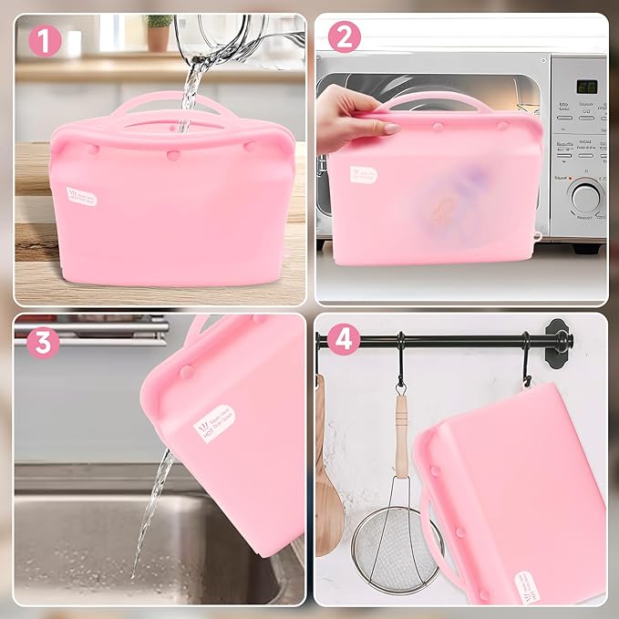 Silicone Microwave Steam Sterilizer Bag for Baby Bottles, Reusable Sterilizing Bag for Pump Parts and Toddler Accessories, Easy to Use Sterilizer Bags Perfect for Home and Travel, Pink (1PC)