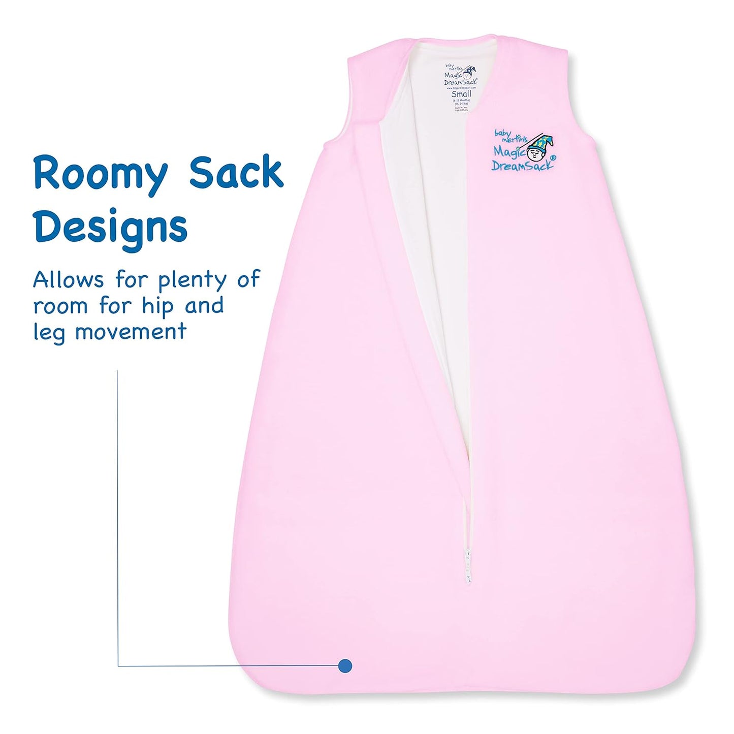 Magic Sleepsuit Baby Merlin's Cotton Baby Swaddle Transition Product - Soft and Cozy Design, Double Zipper for Easy Diaper Changes, Promotes Safe Sleep, 3-6 Months - Blue - Small 12-18lbs