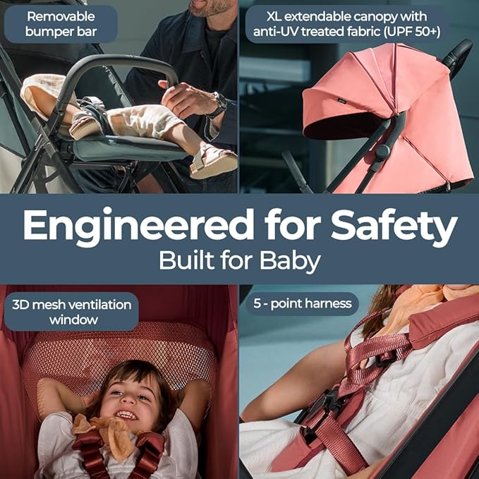 Inglesina Quid³ Stroller, Aurora Pink - Compact Reclining Travel Stroller for Baby & Toddler 0-55 lbs, One Hand fold, Car seat Compatible, Airplane Overhead, Lightweight, Foldable, XL UPF 50+ Canopy