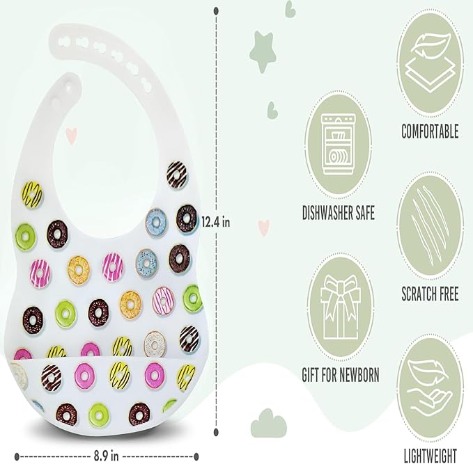 BPA-Free Silicone Baby Bibs with Travel Case, Toddlers Boys/Girls, Large Pocket, Adjustable, Toddlers 6-48 Months