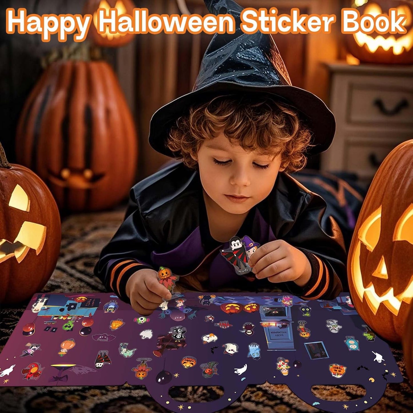2 Set Halloween Reusable Sticker Books for Toddlers 3+, Halloween Stickers for Kids, Sticker Book for Toddlers 3+ Years, Halloweens Gifts for Kids Girls Boys