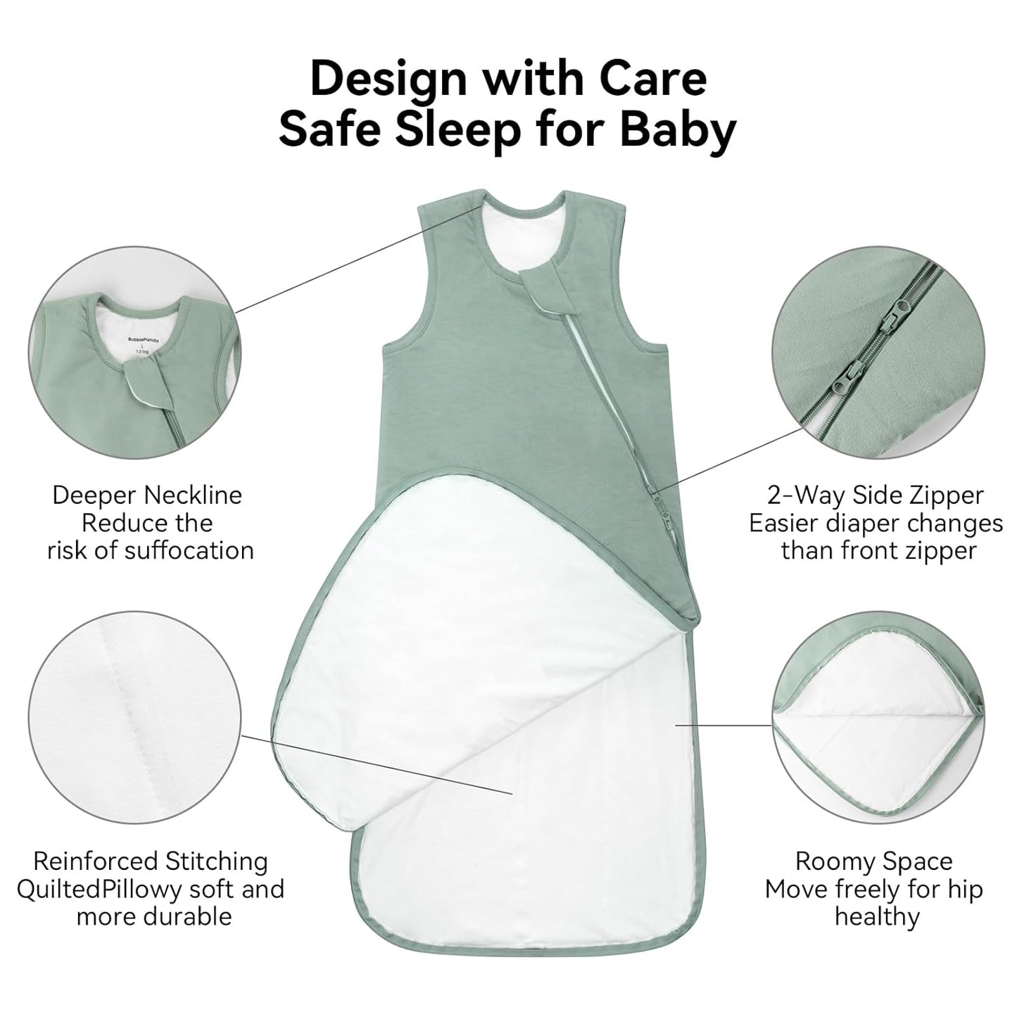 BubblePanda Rayon Made from Bamboo Sleep Sack 18-24 Months 0.5 Tog Soft Lightweight Toddler Sleep Sack 2t for Babies 2-Way Zipper Wearable Blanket Baby 18 Months