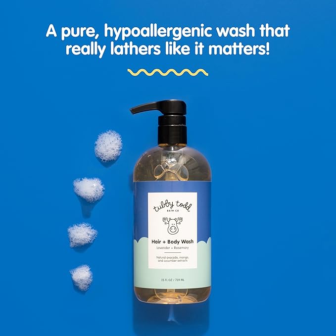 TUBBY TODD Hair + Body Wash - Baby Shampoo and Body Wash - Gentle, Natural Baby Was for Newborns, Babies, and Toddlers - Non-Toxic and Hypoallergenic - Lavender Rosemary, 25oz