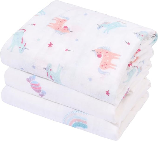 Muslin Baby Quilt 100% Cotton Newborn Blanket 47" X 47" 2 Layers Muslin Swaddle for Boy and Girl (Rainbow Series)