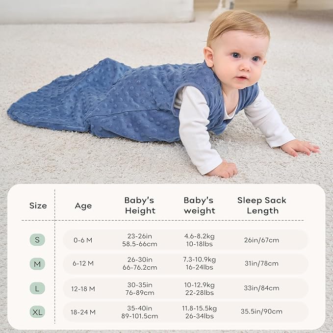 Fleece Baby Sleep Sack 12-18 Months with Plush Dots 1.5 Tog Baby Wearable Blanket with 2-Way Zipper Warm Sleeping Sack for Toddler Infant - Large, Blue&Green
