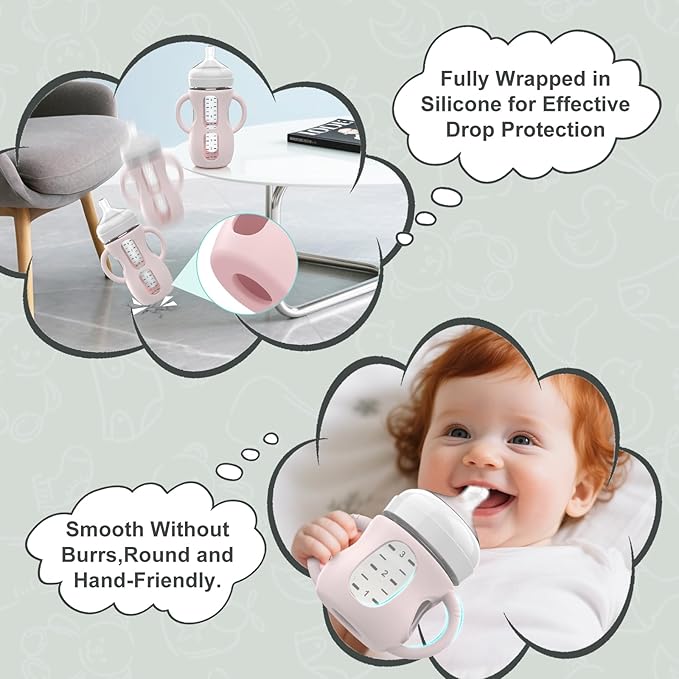 3PCS Philips Avent Glass Bottle Silicone Sleeves with Handles, Compatible with Philips Avent Glass Bottles 8 oz, Suitable for Avent Baby Bottles 8 oz, and Easy to Clean