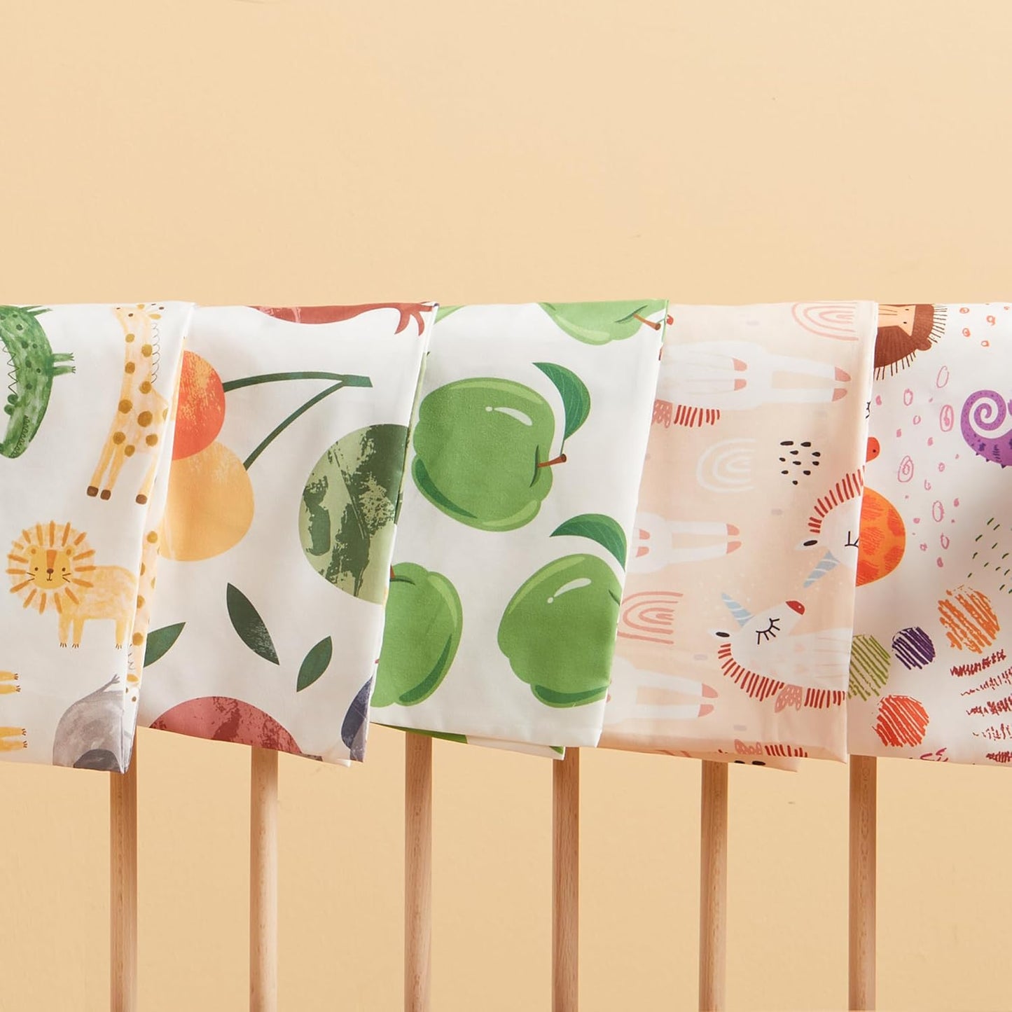 TILLYOU Toddler Pillowcases 13 x 18 Travel Pillow Case 2 Pack, Kids Pillowcases Machine Washable with Envelope Closure, Green Apple & Fruit Green