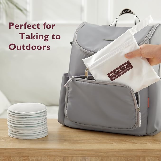 Momcozy Reusable Breast Pads, Innovative Use of Absorbent Fabric & 4 Layers of Super Absorbent Core Washable Nursing Pads, Absorb Quickly and Leak-Proof, 14 Pack + Wet & Dry Separation Bag + Wash Bag