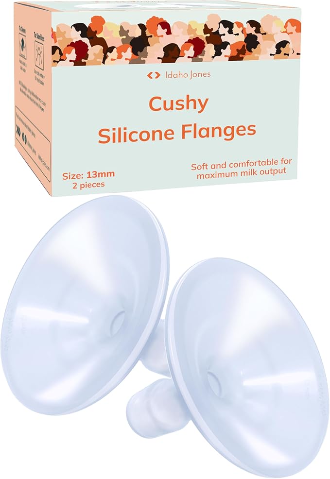 Smaller Cushy Silicone Flanges, Breast Shields - Replacement Pump Parts - for Spectra, Lansinoh, Medela Pumps - Great for Elastic Nipples - Double (2 Pack) - 13mm