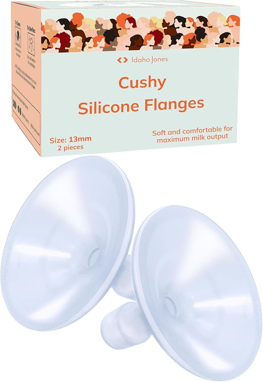 Smaller Cushy Silicone Flanges, Breast Shields - Replacement Pump Parts - for Spectra, Lansinoh, Medela Pumps - Great for Elastic Nipples - Double (2 Pack) - 13mm