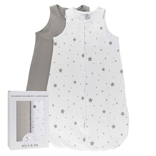 Baby Wearable Blanket - Baby Sleep Sack 100% Cotton - Sleep Sack 3-6 Months - Comfy Soft Lightweight, 2-Pack Set Gender Neutral Grey