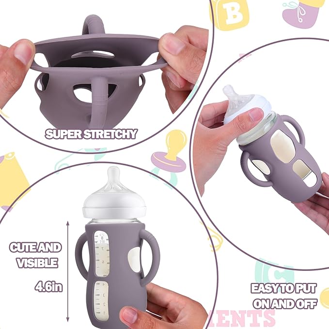 BUSOHA 3 Pack Silicone Sleeves for Avent Baby Bottles - Drop Protection Baby Bottle Sleeves with Handle for Avent Natural Baby Bottles,8 Ounce
