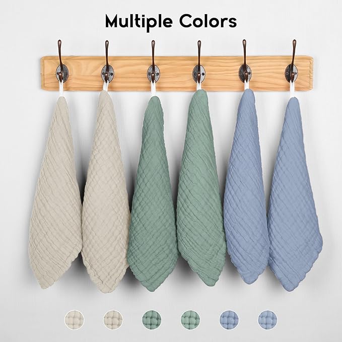 Muslin Baby Washcloths 6 Pack, 100% Cotton Wash Cloths for Babies, Large 12''X12'' Burp Cloths Absorbent and Soft for Newborn Infants Kids Boys Girls - Apricot Green Sapphire Blue