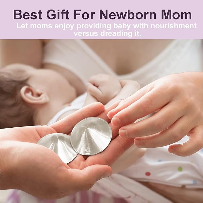 Boboduck The Original Silver Nursing Cups - Nipple Shields for Nursing Newborn, Newborn Breastfeeding Must Haves for Soothe and Protect Your Nursing Nipples - Trilaminate 999 Silver (Regular Size)