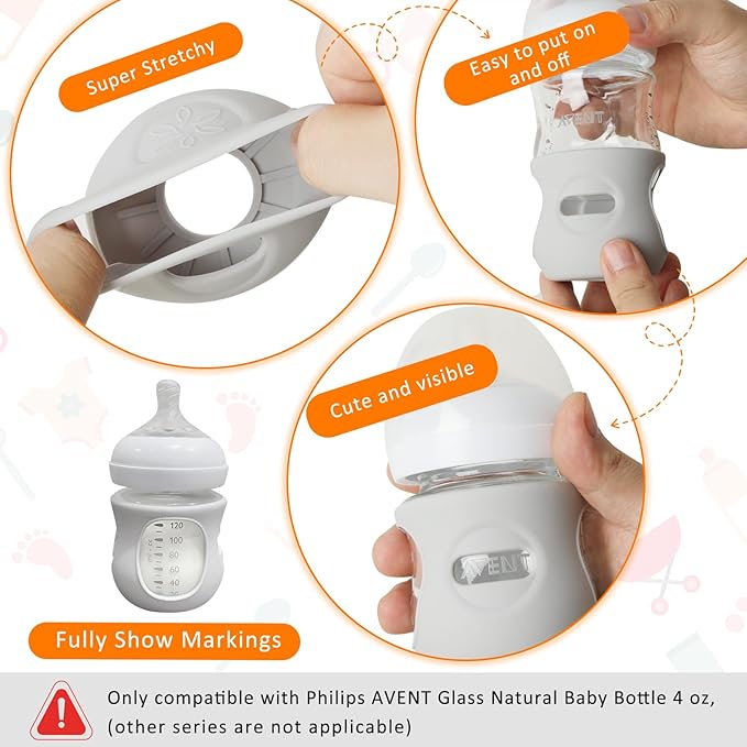 Silicone Sleeves for Avent Glass Natural Baby Bottle,3 Pack Bottles Shatter Proof Bottle Covers,Anti Flow Holder Compatible Baby Bottle 4 oz, BPA Free (Grey+Blue+Green)
