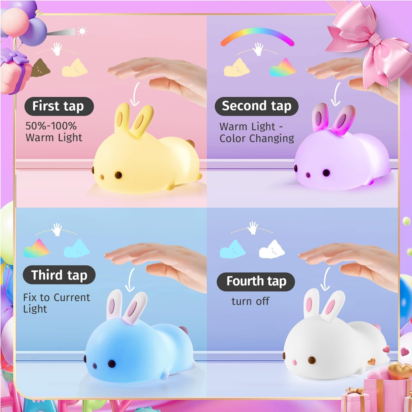 One Fire Night Light for Kids Room, Timer Baby Toddler Nursery Animal Battery Remote Kawaii Night Lamp, Cute Decor Easter Bunny Gift/ Basket Stuffers Decoration