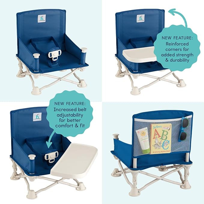 Hiccapop OmniBoost Travel Booster Seat with Tray for Baby | Folding Portable Baby Booster Seat for Dining Table, Camping, Beach, Grandma’s | Tip-Free Design Straps to Kitchen Chairs - Booster Chair