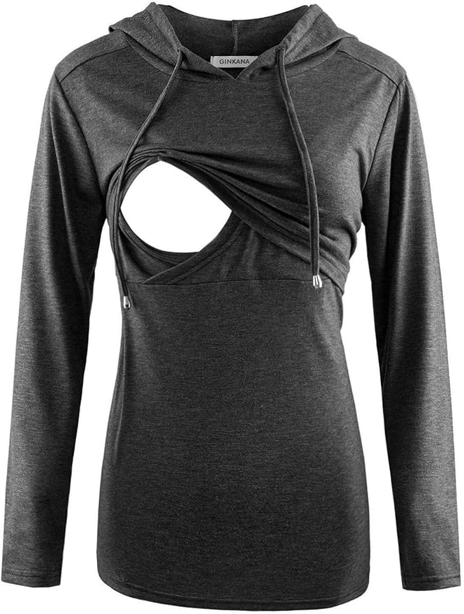 GINKANA Women's Nursing Hoodie Sweatshirt Long Sleeves Breastfeeding Maternity Tops Casual Clothes