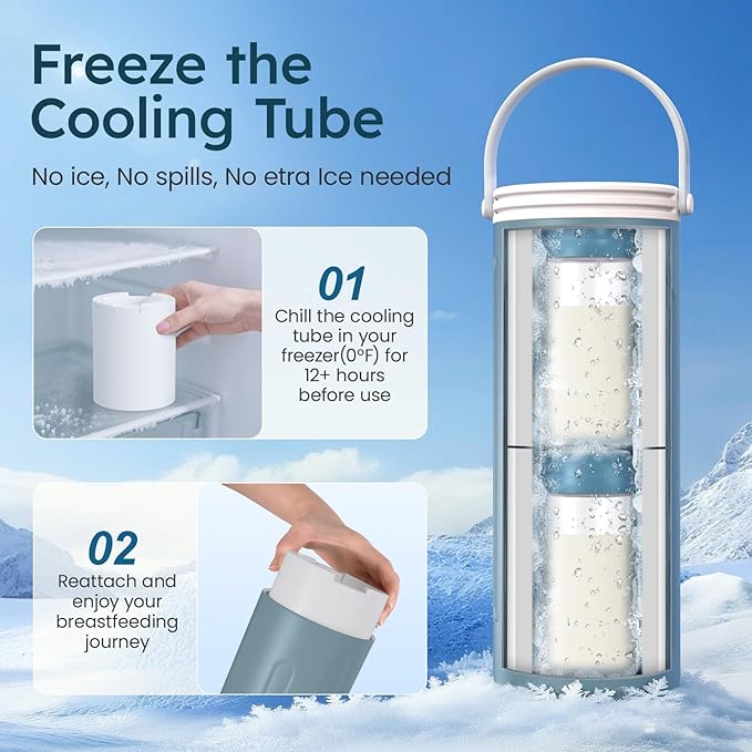 Portable Breast Milk Cooler for Travel, 22oz Large Capacity Breastmilk Chiller for Working Moms, 360° Cooling Keeps Milk Chilled 24 Hours, Includes 2 Baby Bottles, Breastfeeding Essentials