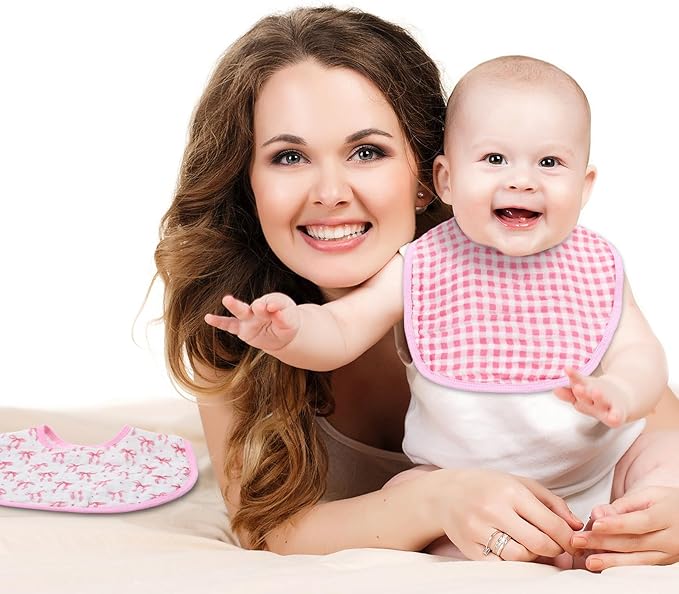 4 Piece Drooling Bibs for Baby Boys Girls,Soft Triple Layer Cotton Muslin, Adjustable Newborn Bibs for Drooling