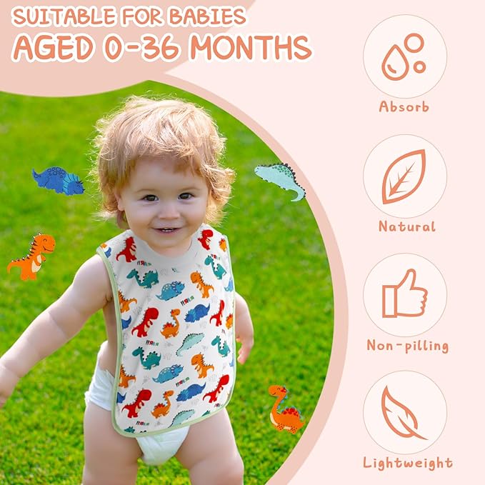 Newwiee 5 Pcs Large Towel Bib Toddler for Baby Toddler Cloth Bib Soft Pullover Baby Absorbent Full Coverage Drooling Feeding