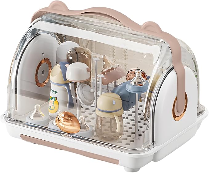 Baby Bottle Drying Rack Storage, Nursing Bottle Storage Box Organizer with Cover, Portable Kitchen Cabinet Organizer, Durable countertop Dryer (Orange)