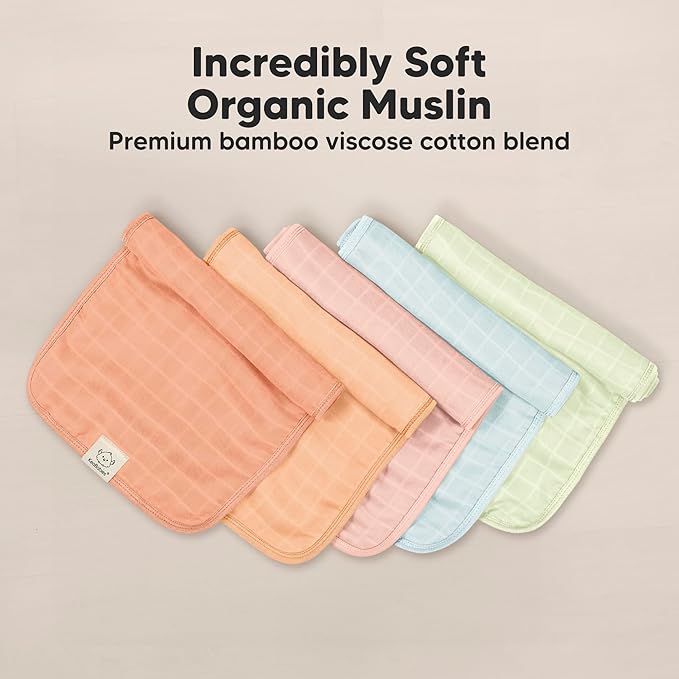 5-Pack Cotton Muslin Burp Cloths Baby Girls, Boys - Soft & Absorbent Spit Up Burp Rags, Large Muslin Towel, Cotton Wash Cloths for Babies, Newborn, Infant, No Shrink, Durable, Neutral (Flora Dew)