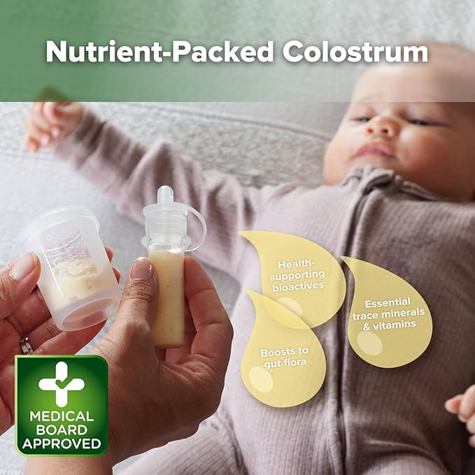 haakaa Colostrum Collectors 6ml/6pcs & Lidded Feeding Cup 25ml/1pc Set- Collect, Store & Feed Colostrum in One, Ready-to-Use Individually Wrapped, Reusable & Leakproof Colostrum Syringes