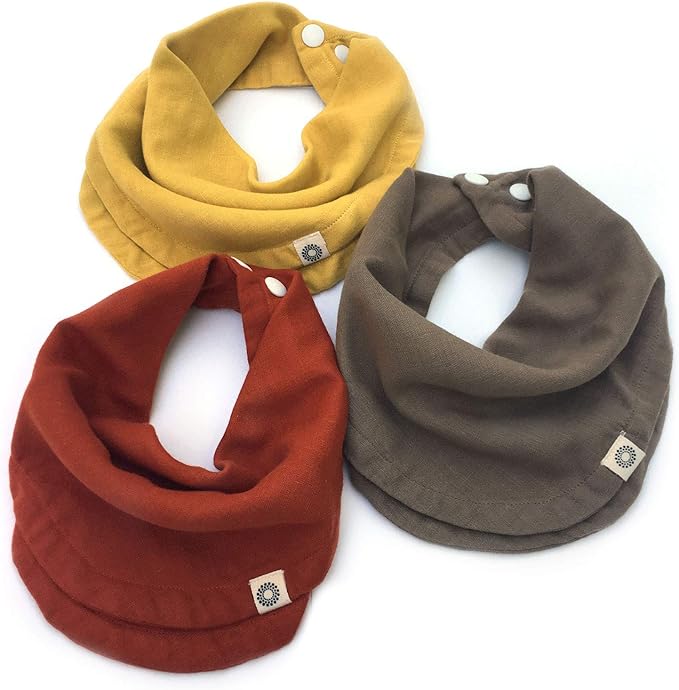 Kishu Baby Indi - Fairtrade Organic Baby Bibs for Girls or Boys - Rounded, 4-Way Reversible, 8 Layer Muslin Drool Bibs