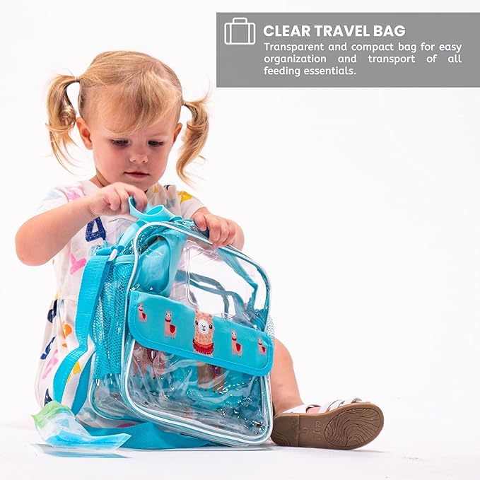 Refresh-a-Baby Feeding Essentials Kit for Feeding on The go Includes: Universal Bottle Top Adaptor Resealable Container Silicone Bib Clear Travel Bag & More (Llama Love)