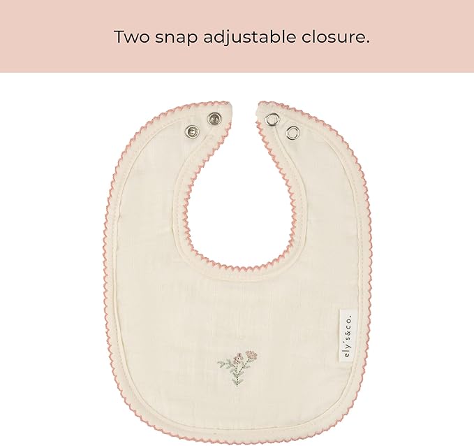 Ely's & Co. 100% Cotton Muslin Bib with Terry lining Soft & Absorbent for Infants, Adjustable Snaps 3 Pack 0-6 Months