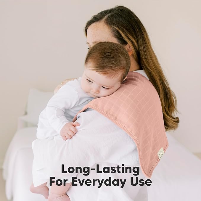 5-Pack Cotton Muslin Burp Cloths Baby Girls, Boys - Soft & Absorbent Spit Up Burp Rags, Large Muslin Towel, Cotton Wash Cloths for Babies, Newborn, Infant, No Shrink, Durable, Neutral (Flora Dew)