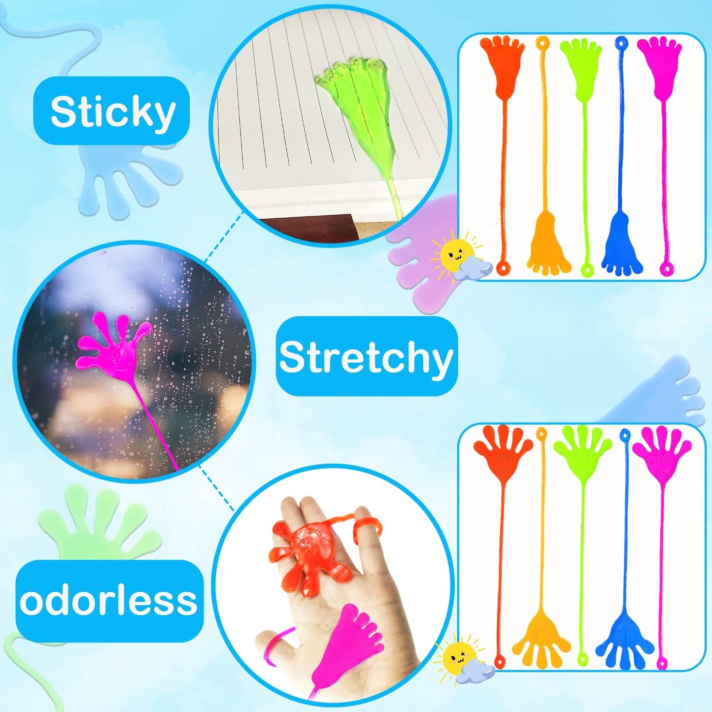 Large Sticky Hands & Feet Party Favors Supplies for Toddlers (20 PCS), Halloween Pinata Goodie Bag Stuffer Fillers for Kids, School Student Non Candy Treats Treasure Box Prizes Toy Gift for Boys Girls