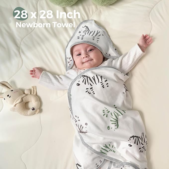 Momcozy Best Wishes Baby Towel with Hooded-Original Design Baby Towel Set -Soft & Absorbent- Shower Gifts or Bath Essential for Infant, Newborn, Toddler